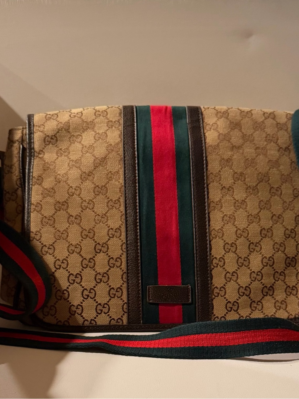 Gucci like Beige GG Canvas Messenger Bag with Red & Green Stripe - Picture 12 of 12